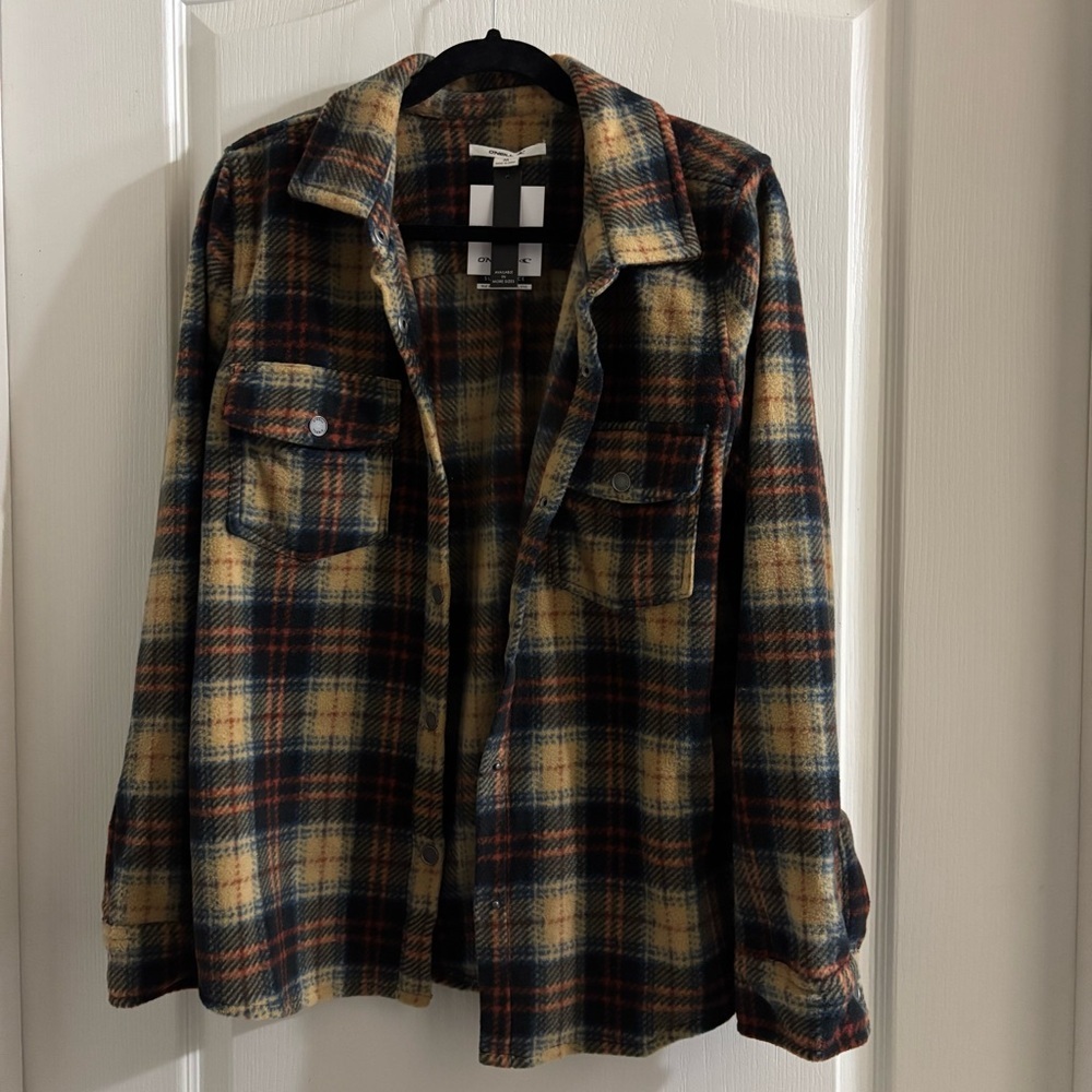 O'Neill Men's Black and Tan Plaid Shirt Jacket